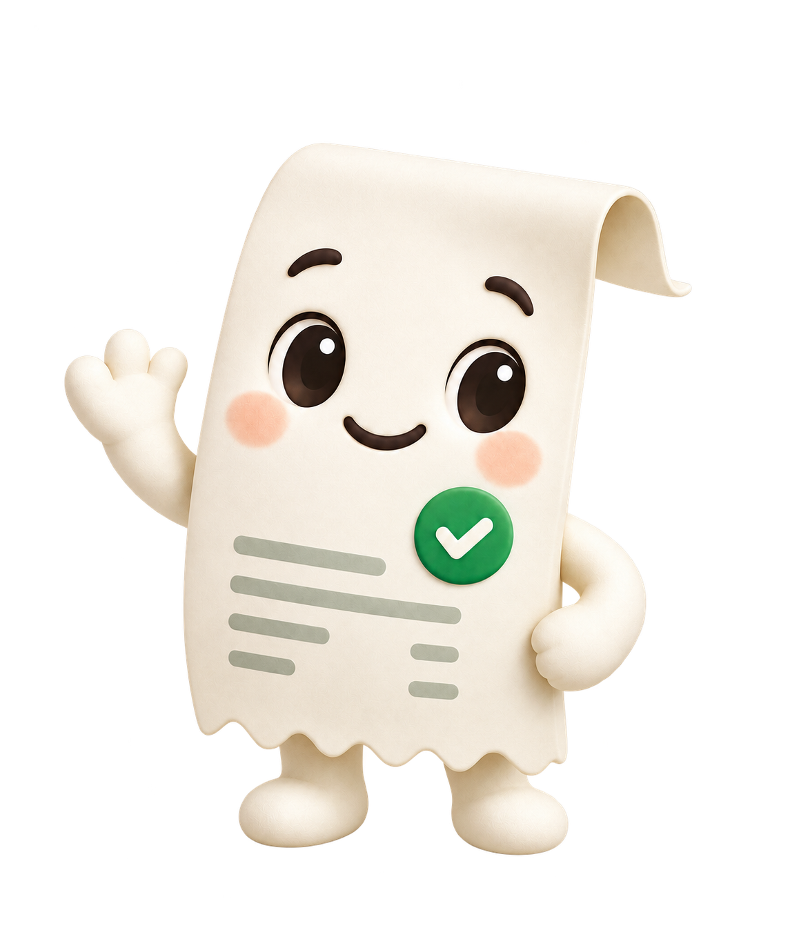 Mascota de Easy Check: ticket sonriente con una palomita verde